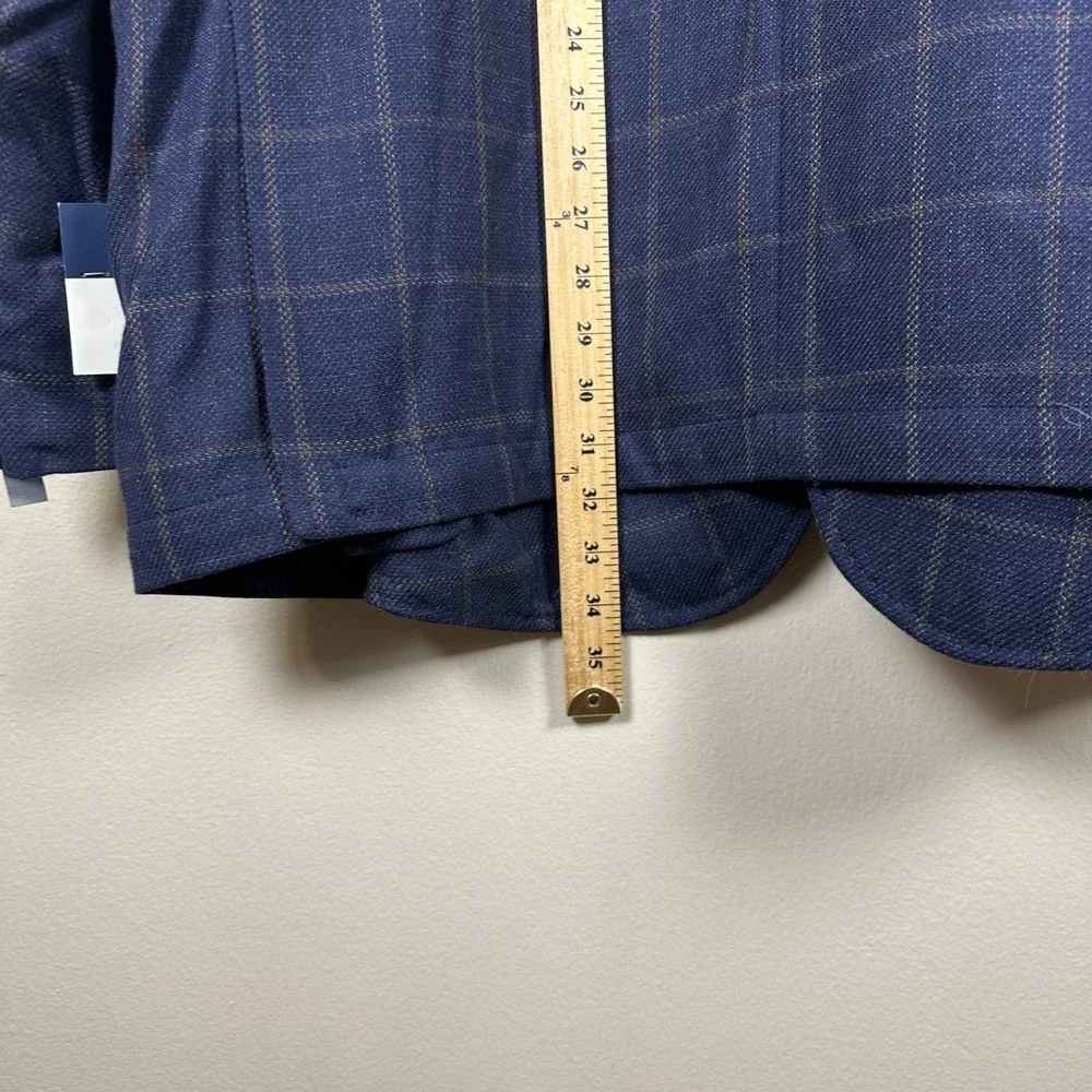 Stafford Mens 60R Sport Coat Navy Windowpane Wool‎ Blend Big & Tall 3-Button NEW